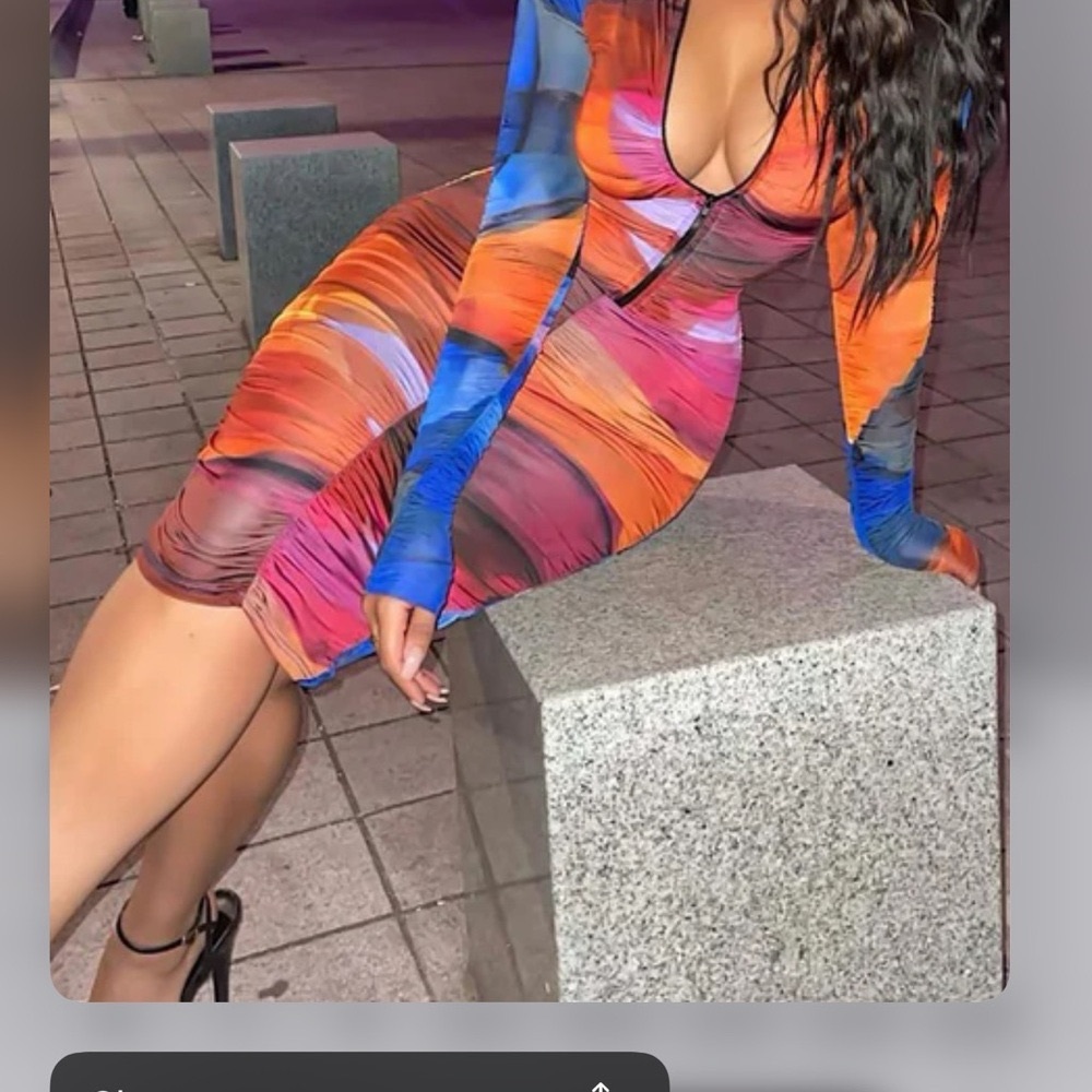 Fashion Nova Orange Pink Bodycon Midi Dress